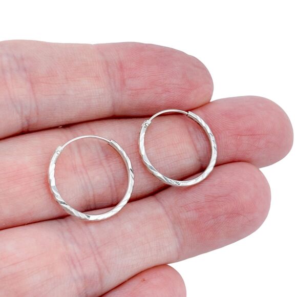 Vintage Sterling Silver 925 Diamond Cut Hoop Earrings - Picture 1 of 5